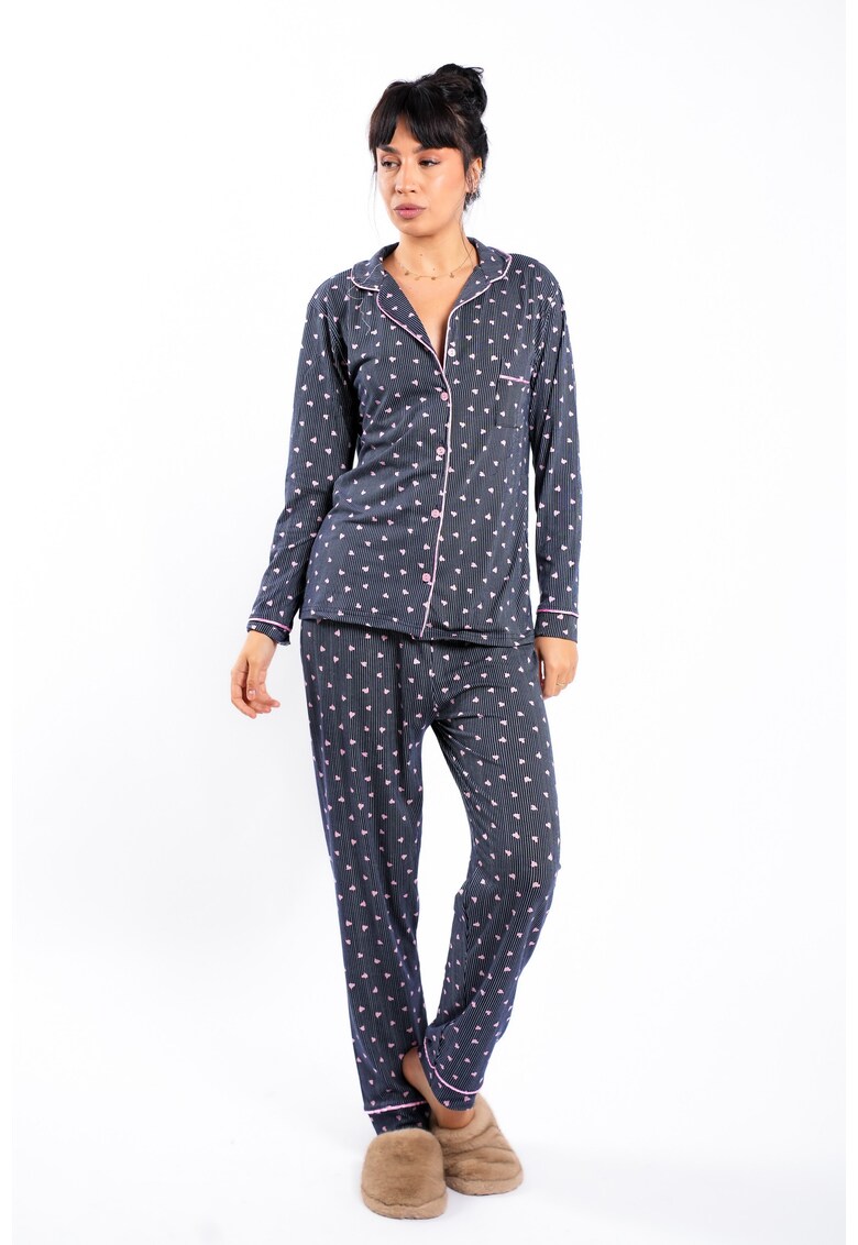 Pijama cu imprimeu - bleumarin