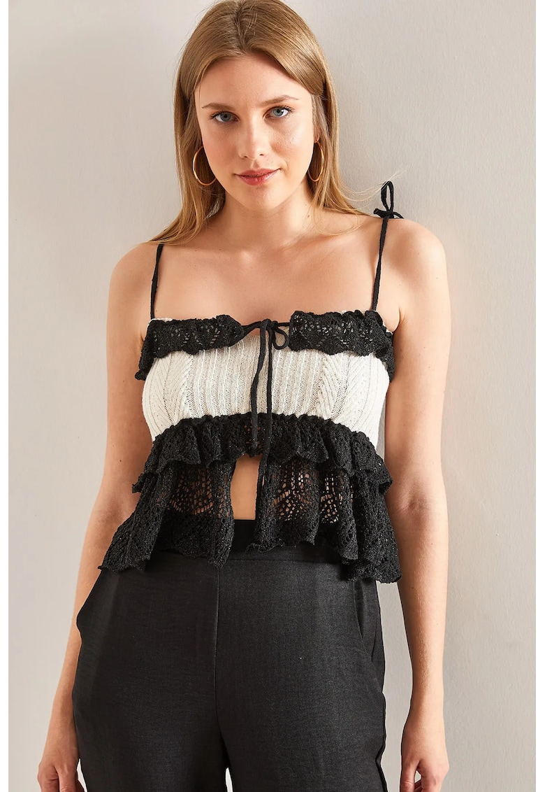 Top dama Volane - Negru - Tricot -