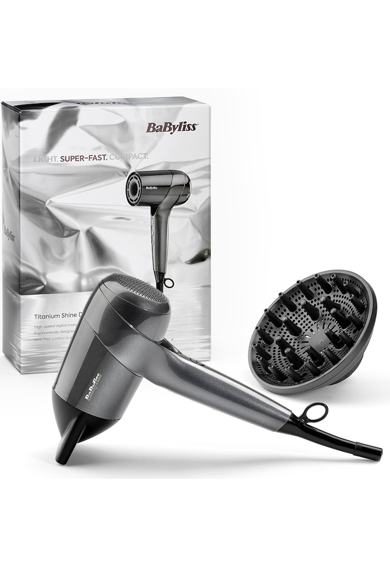 Uscator de par Titanium Shine - motor digital high‑speed 1600W - tehnologie ionica anti‑frizz - 3 trepte de temperatură - 3 viteze - functie Cool Shot - argintiu