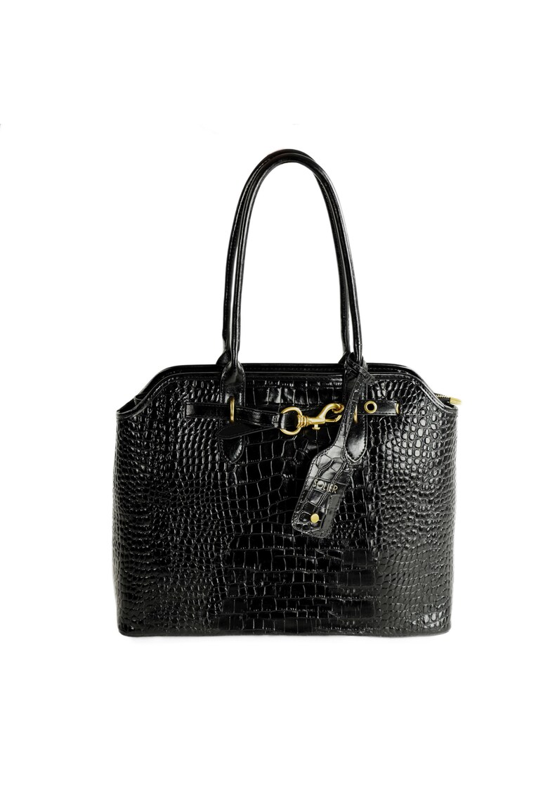 Geanta de dama din piele naturala lacuita FL57 Arla - geanta mare eleganta - Negru - 42x31x13 -5