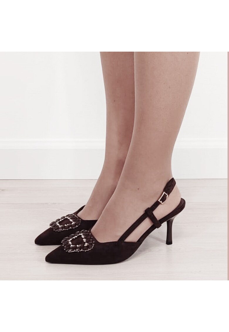 Pantofi maro eleganti cu brosa 1890 03 18993