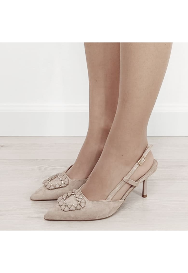 Pantofi maro deschis eleganti cu brosa 1890 03 18999