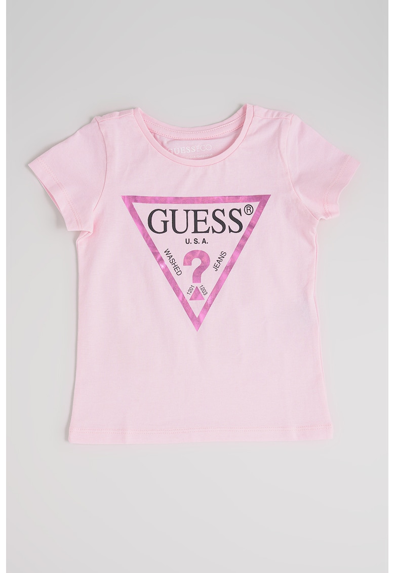 Tricou de bumbac cu imprimeu logo - Roz pastel