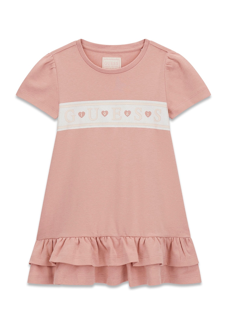 Rochie-tricou cu terminatie cu volane - Roz prafuit