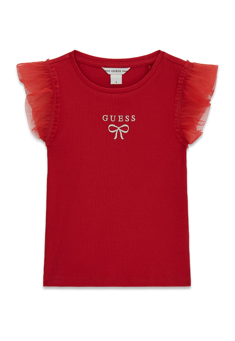 Tricou striat cu maneci cu volane - Rosu