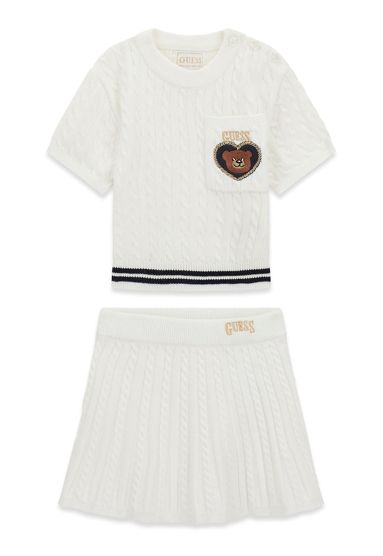 Set de tricou si fusta cu model torsade - 2 piese - Alb
