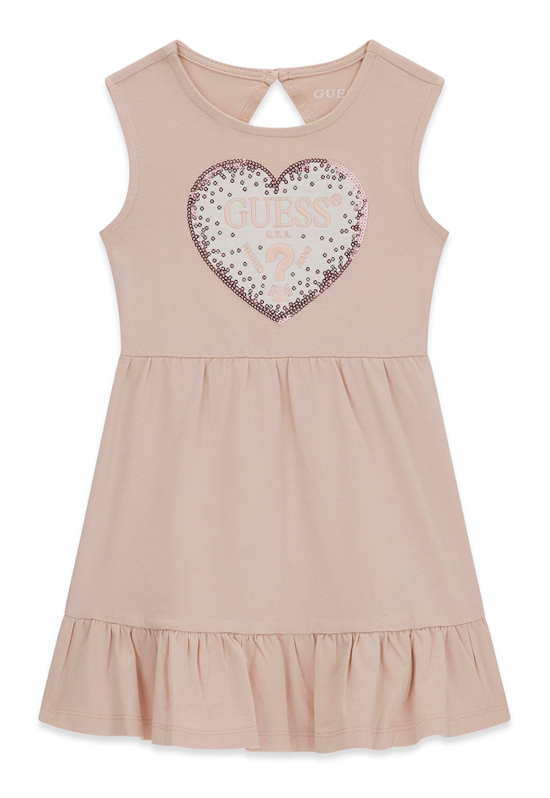 Rochie evazata cu imprimeu logo - Maro nisip
