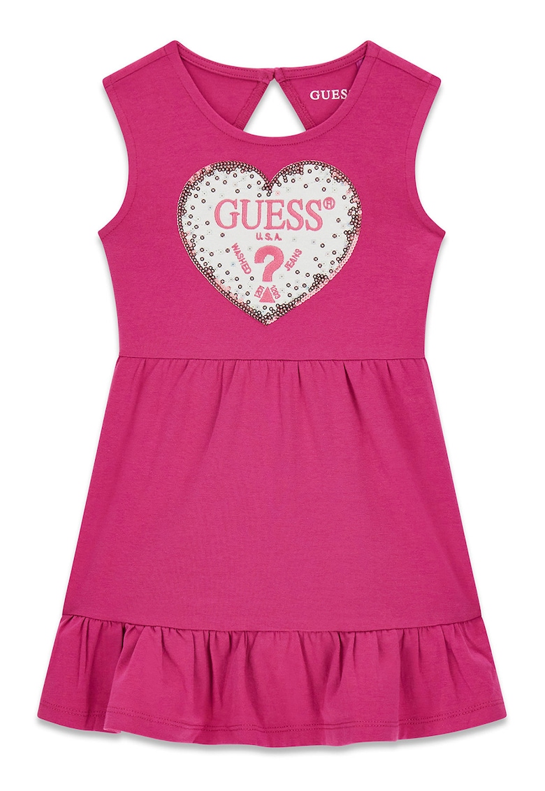 Rochie evazata cu imprimeu logo - Fucsia