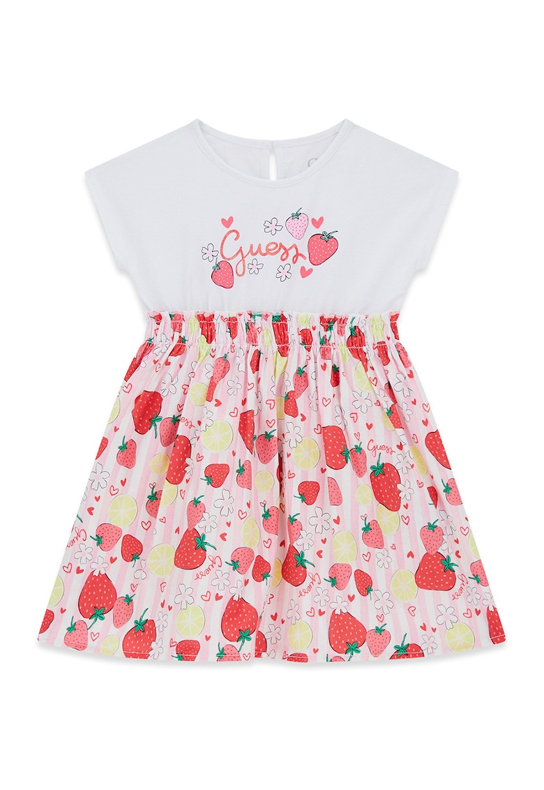 Rochie evazata cu imprimeu floral - Rosu/Alb