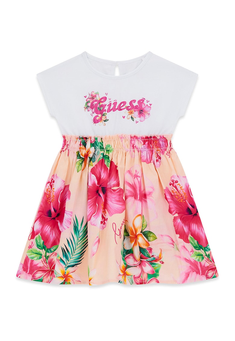 Rochie evazata cu imprimeu floral - Alb/Roz
