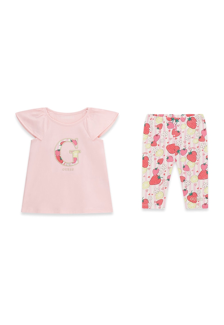 Set de tricou si colanti Strawberry - Roz deschis