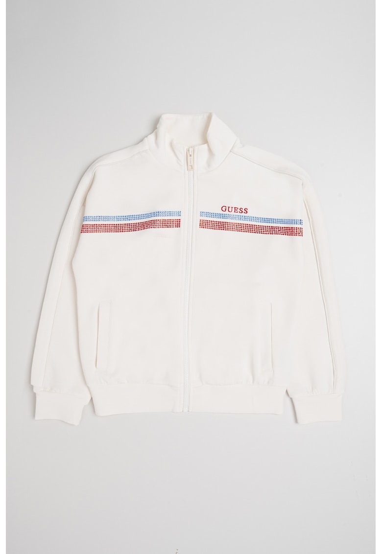 Bluza de trening din amestec de modal cu aplicatii din strasuri si fermoar - Rosu/Alb/Albastru