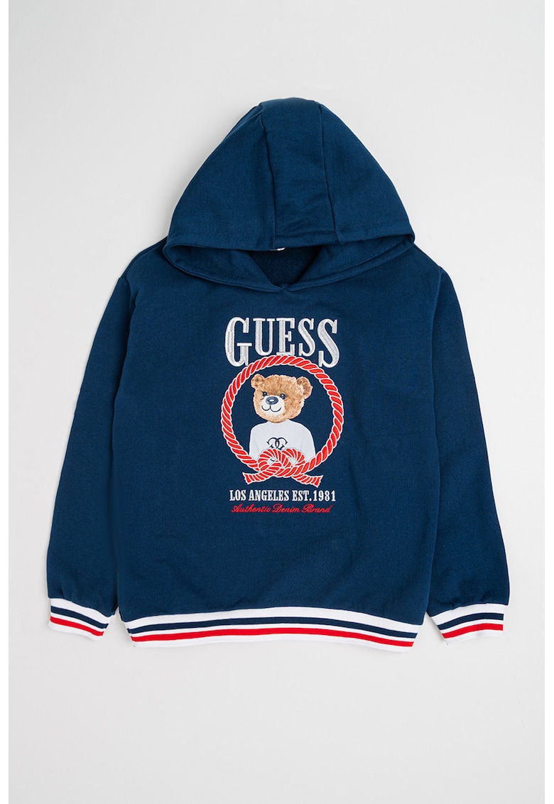 Hanorac din bumbac cu benzi contrastante si imprimeu - Bleumarin