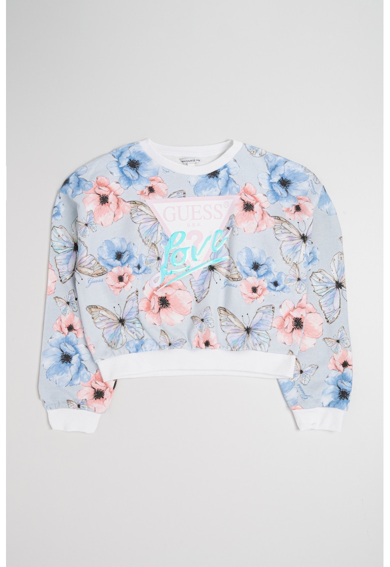 Bluza de trening cu imprimeu floral - mansete elastice si terminatie - Albastru deschis