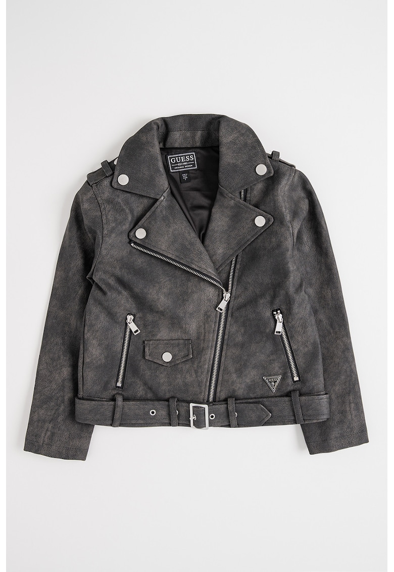 Jacheta din piele ecologica cu fermoar - Gri antracit