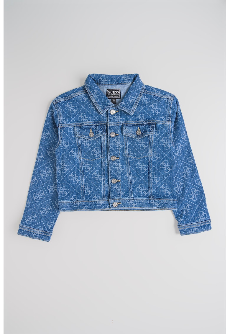 Jacheta din denim cu model logo - Albastru melange