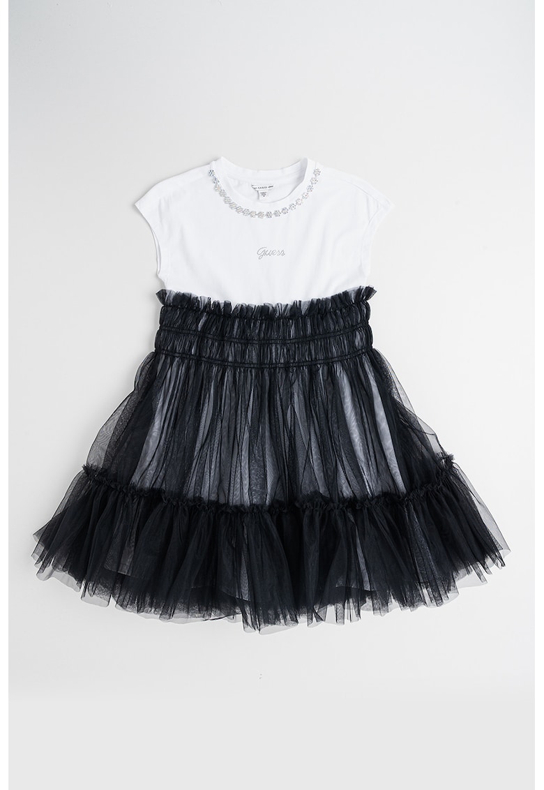 Rochie cu model 2in1 - strasuri si tul - Alb/Negru