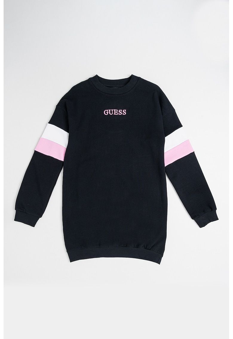 Rochie cu benzi contrastante pe maneci si logo brodat - Alb/Negru/Roz