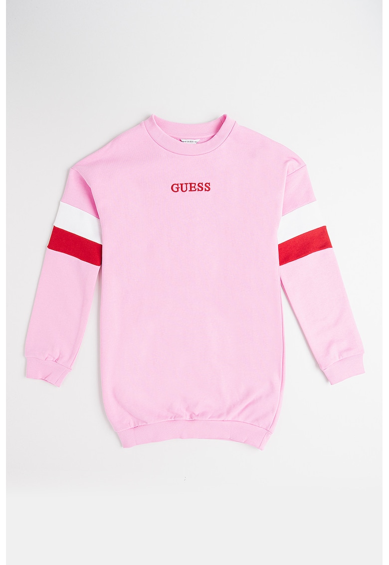Rochie cu benzi contrastante pe maneci si logo brodat - Rosu/Alb/Roz