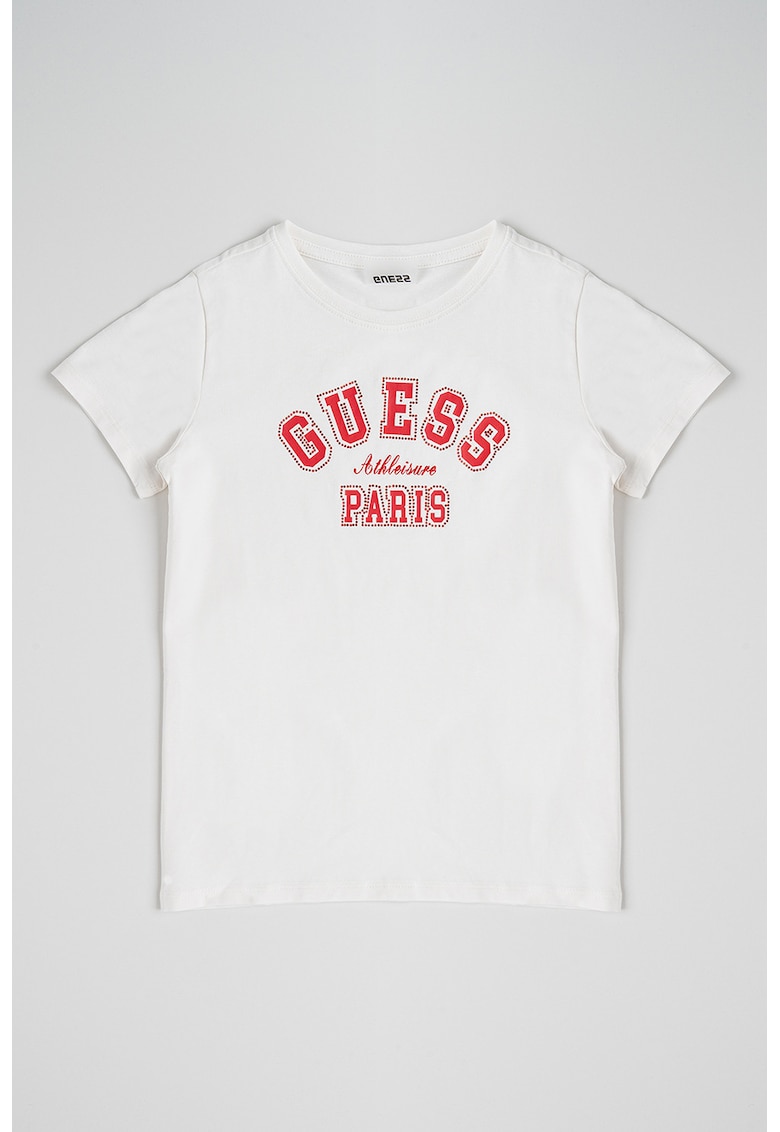 Tricou din amestec de bumbac cu imprimeu logo - Rosu/Alb