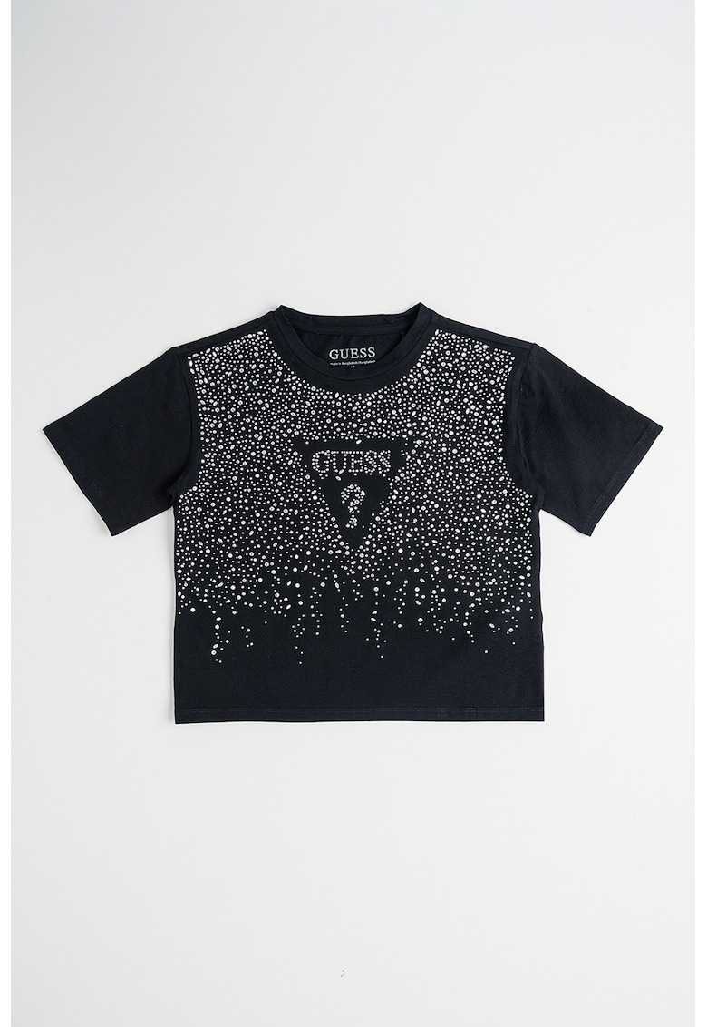 Tricou din amestec de bumbac cu strasuri - Negru/Argintiu