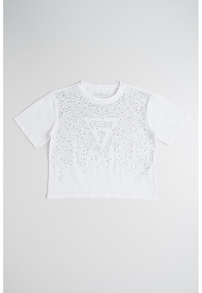 Tricou din amestec de bumbac cu strasuri - Alb/Transparent