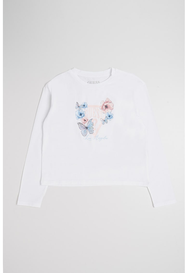 Bluza cu logo si imprimeu floral - Alb/Portocaliu/Albastru deschis