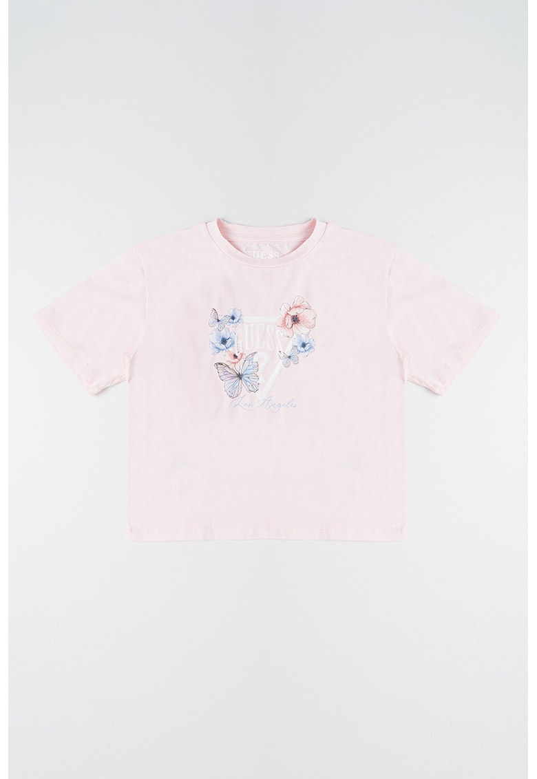 Tricou din amestec de bumbac cu imprimeu - Alb/Roz pal/Albastru