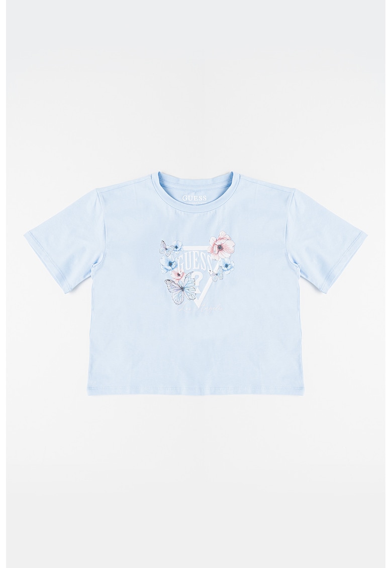 Tricou din amestec de bumbac cu imprimeu - Albastru pastel/Kaki/Roz