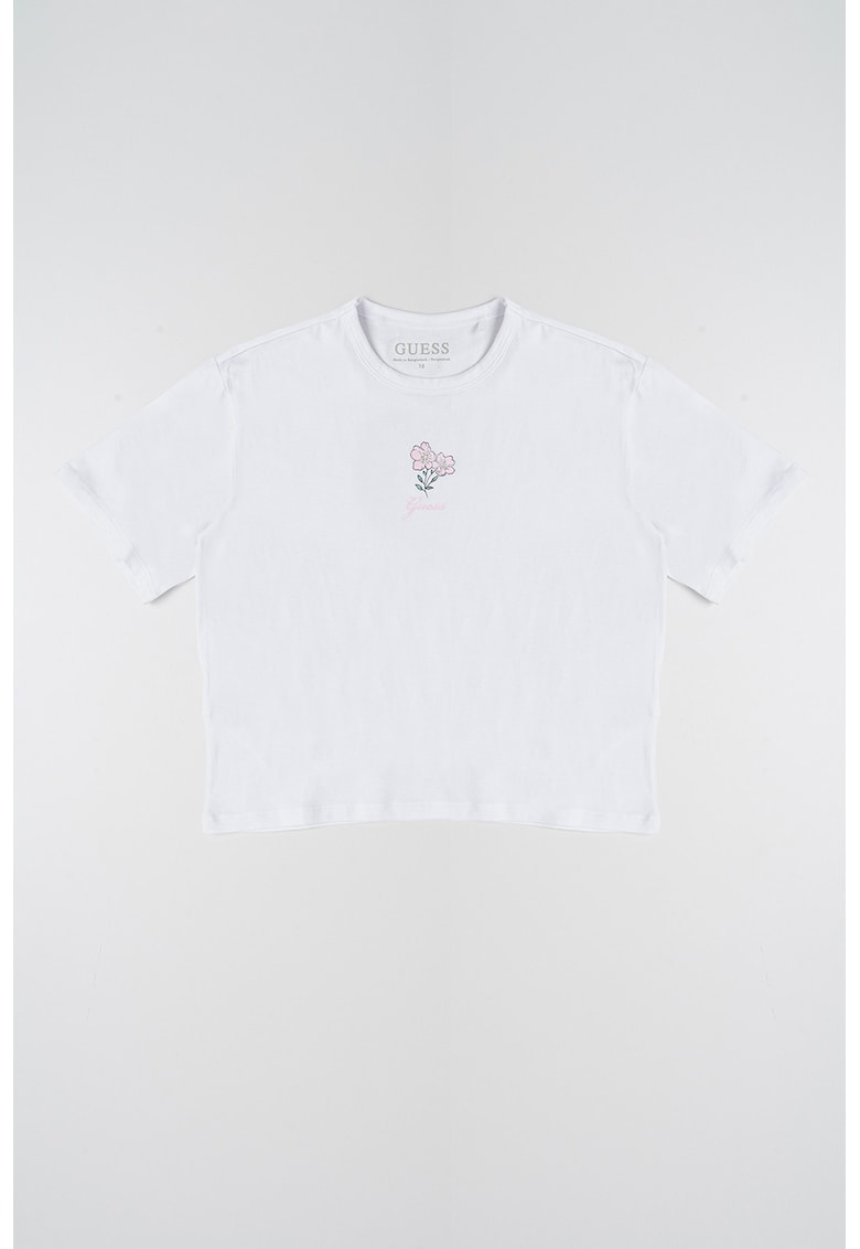 Tricou din amestec de bumbac cu detaliu cu imprimeu grafic - Alb/Verde/Roz