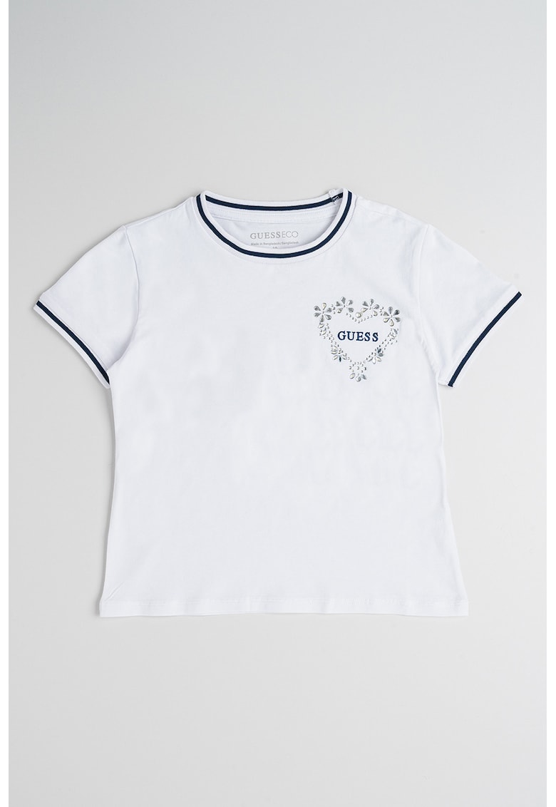 Tricou din amestec de bumbac cu logo pe piepe si aplicatii - Alb/Bleumarin