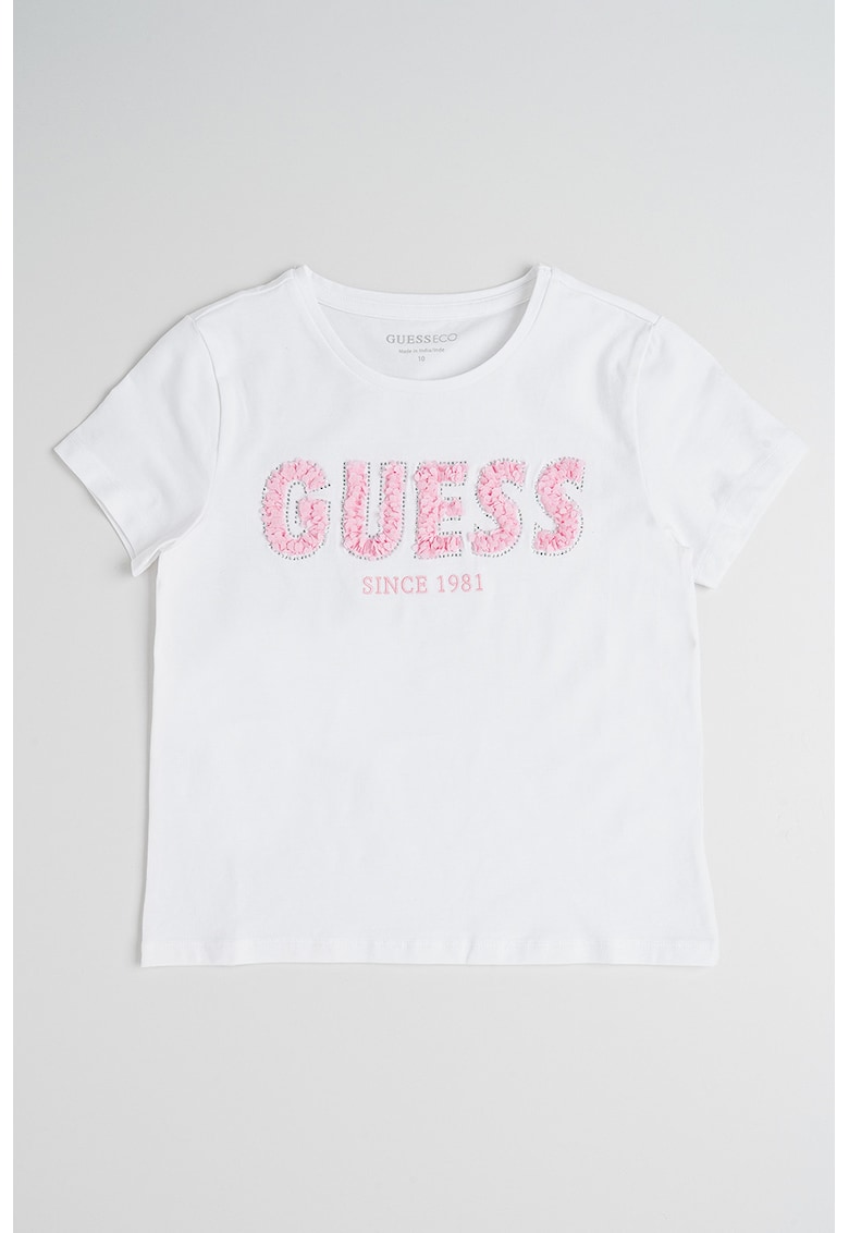 Tricou din amestec din bumbac cu aplicatie logo - Alb/Roz/Argintiu