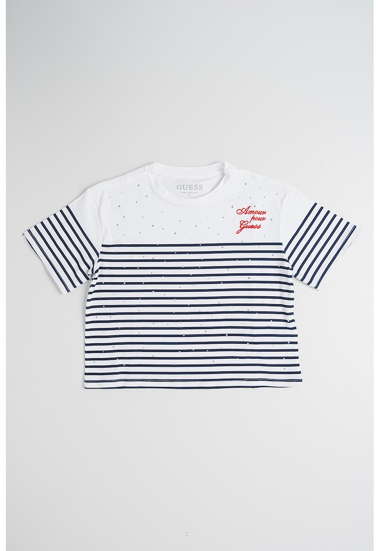 Tricou din bumbac cu imprimeu si logo brodat - Rosu/Alb/Bleumarin