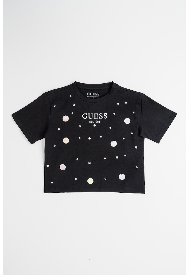 Tricou din amestec de bumbac cu logo si aplicatii - Negru/Argintiu