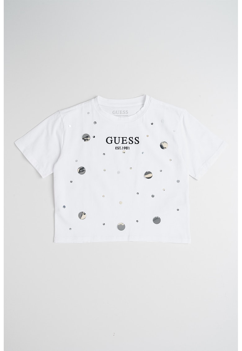 Tricou din amestec de bumbac cu logo si aplicatii - Alb optic/Argintiu