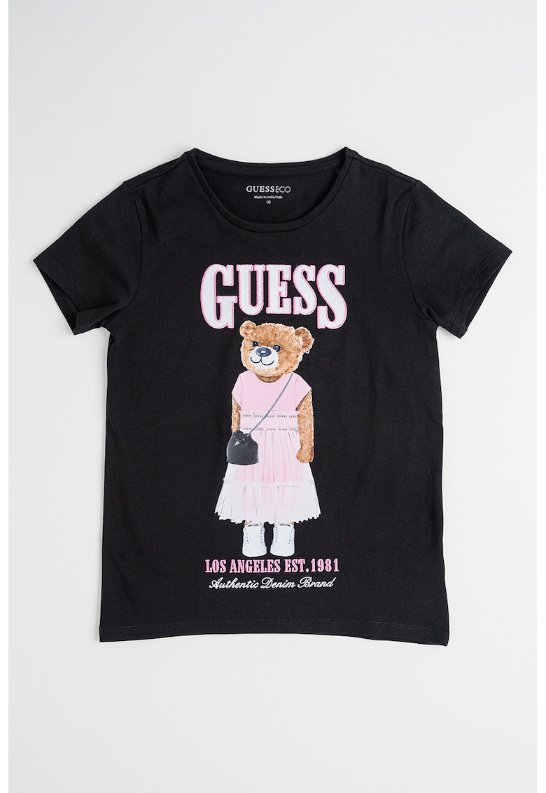 Tricou din amestec de bumbac cu logo si imprimeu grafic - Negru/Maro/Roz