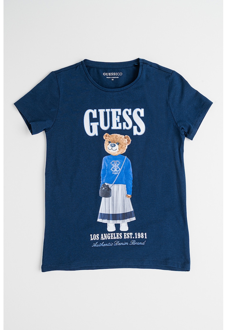 Tricou din amestec de bumbac cu logo si imprimeu grafic - Alb/Maro/Albastru