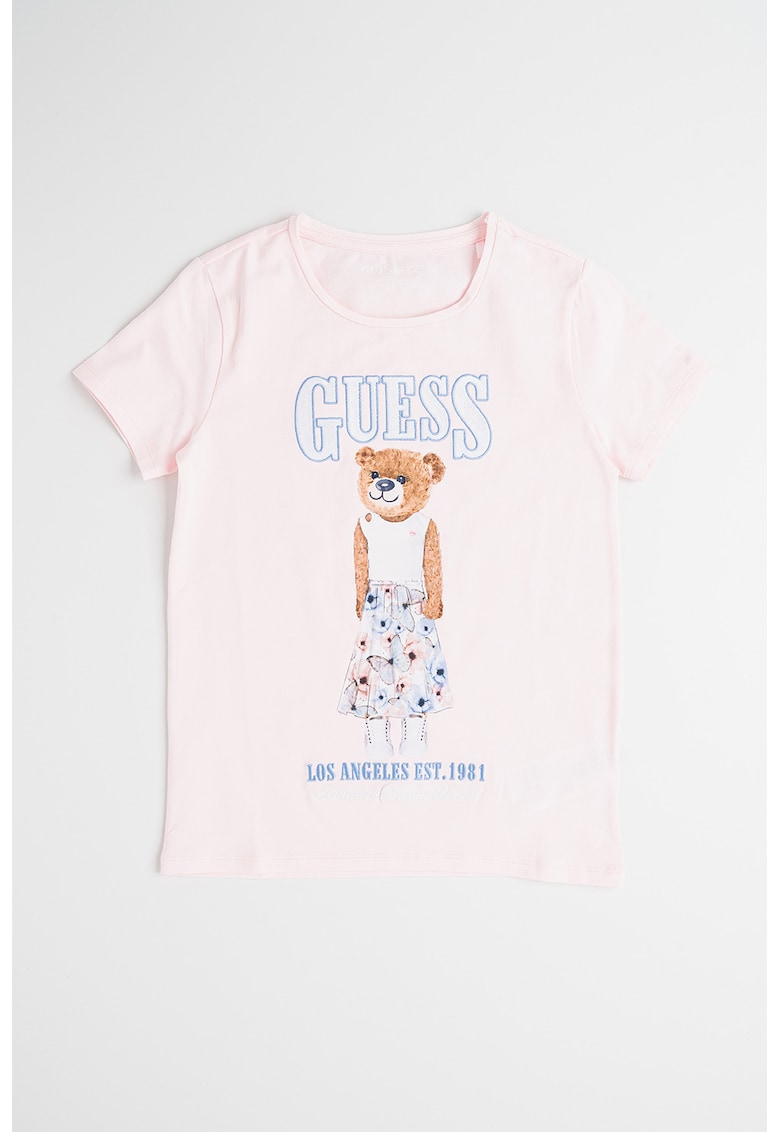 Tricou din amestec de bumbac cu logo si imprimeu grafic - Maro/Roz pal/Albastru