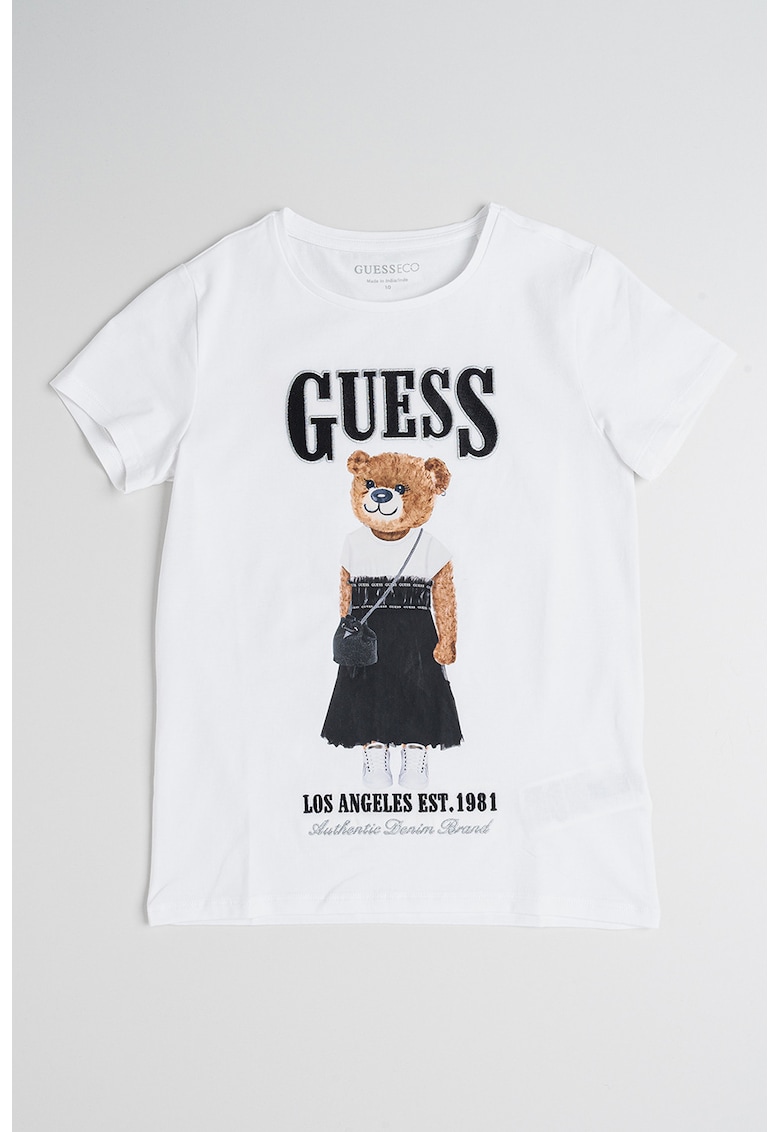 Tricou din amestec de bumbac cu logo si imprimeu grafic - Alb/Negru/Maro