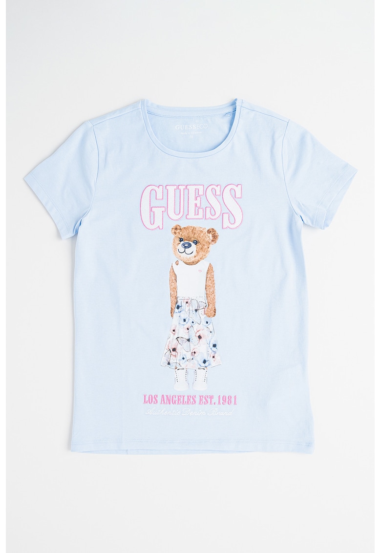 Tricou din amestec de bumbac cu logo si imprimeu grafic - Maro/Roz/Albastru deschis