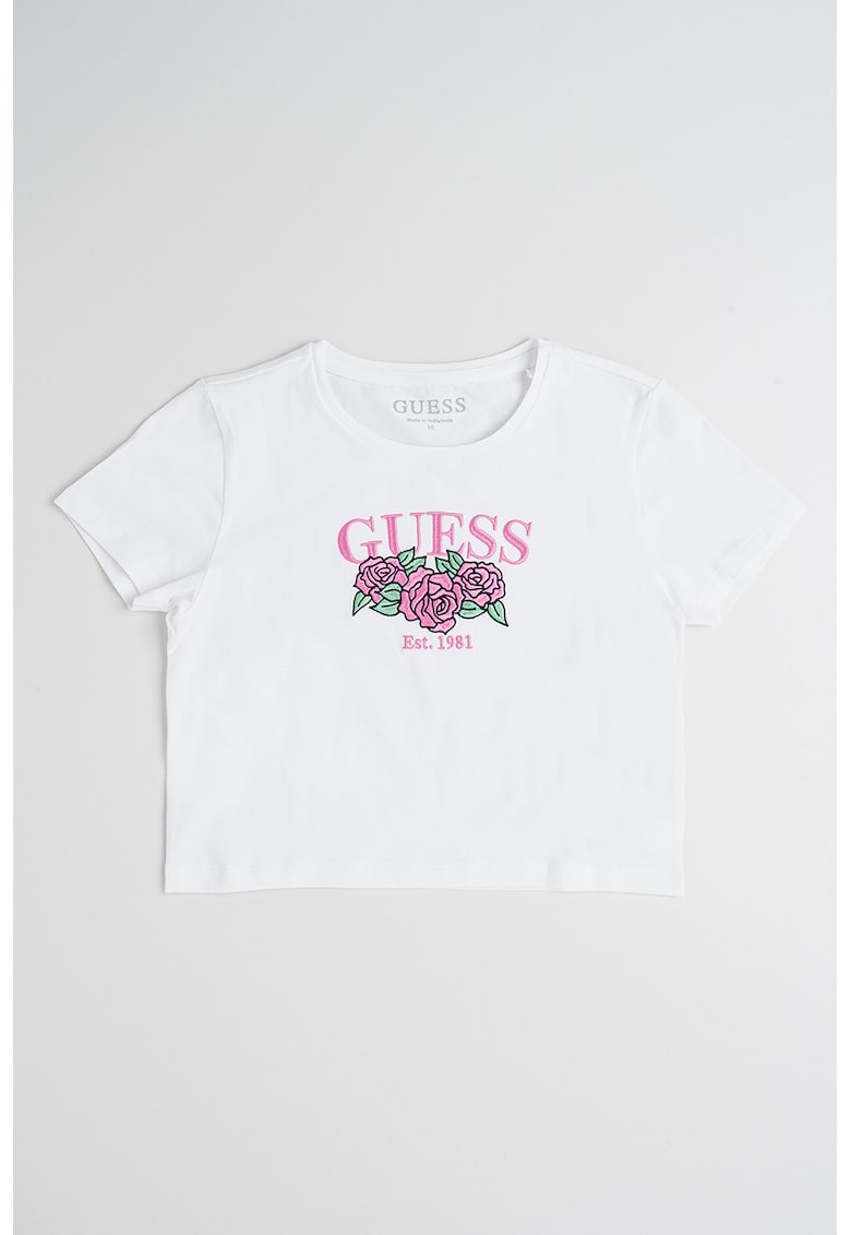 Tricou crop cu imprimeu logo - Alb/Verde/Roz