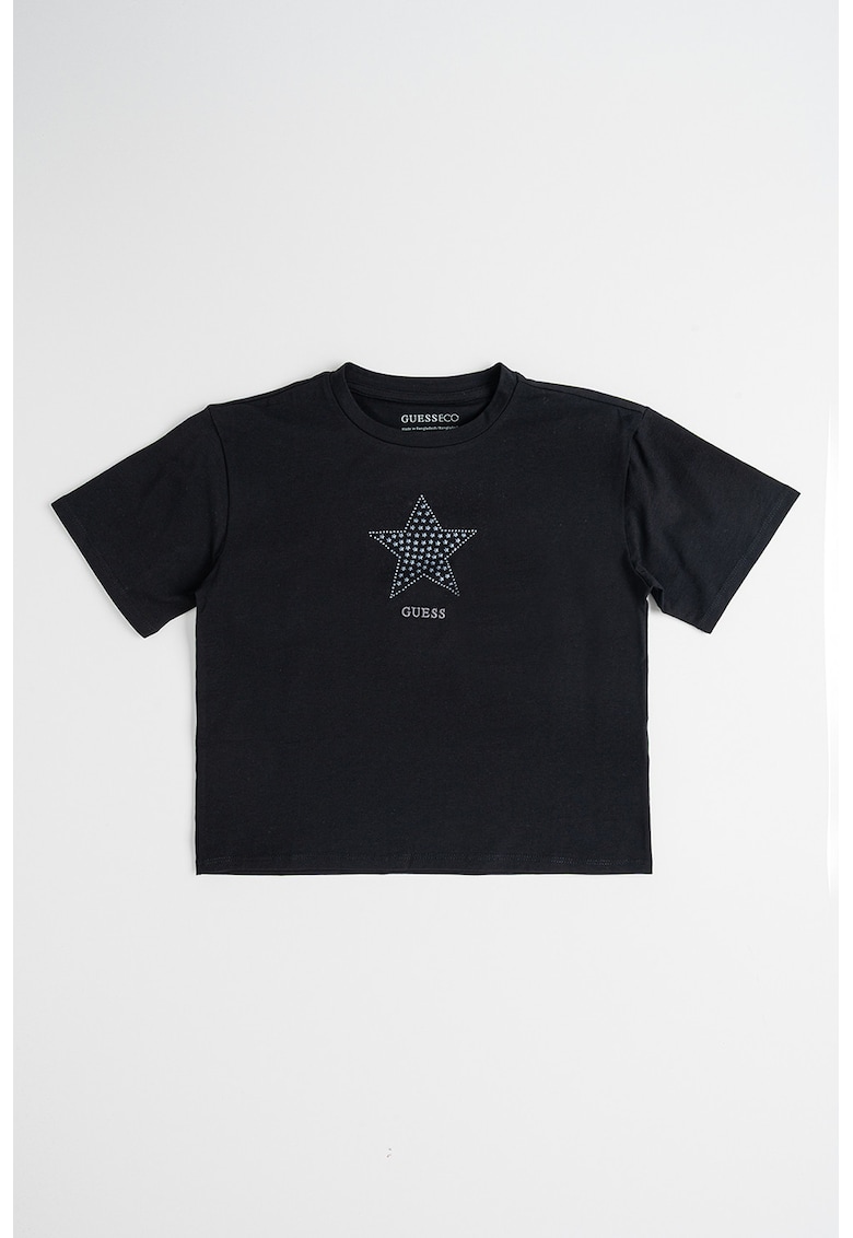 Tricou cu strasuri pe piept - Negru