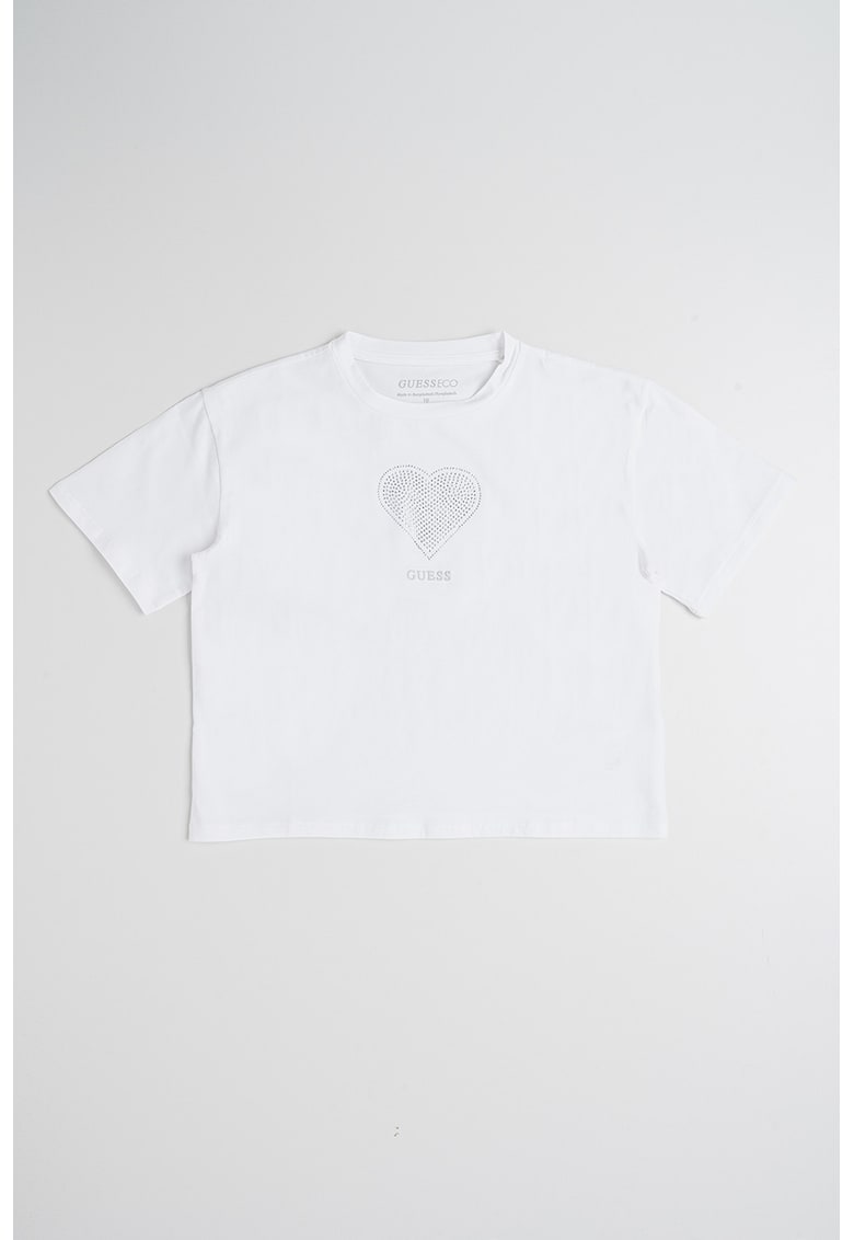 Tricou cu strasuri pe piept - Alb/Argintiu