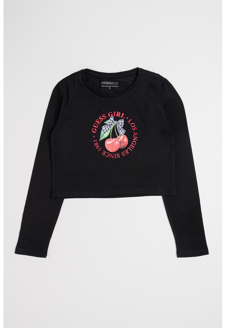 Bluza crop cu imprimeu logo - Negru