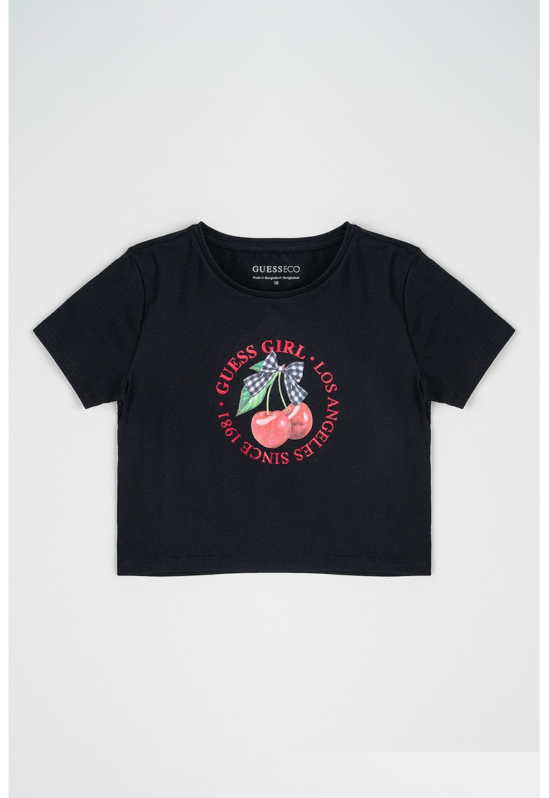 Tricou crop cu imprimeu logo - Rosu/Verde/Negru