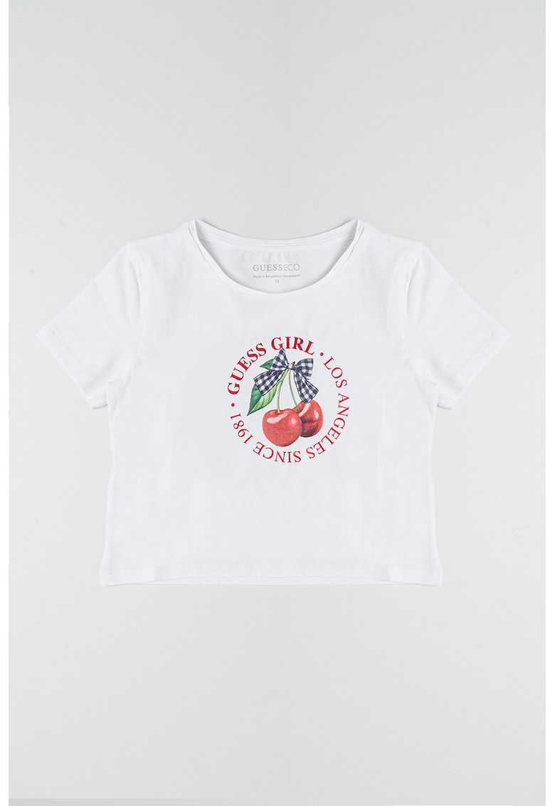 Tricou crop cu imprimeu logo - Rosu/Alb/Verde