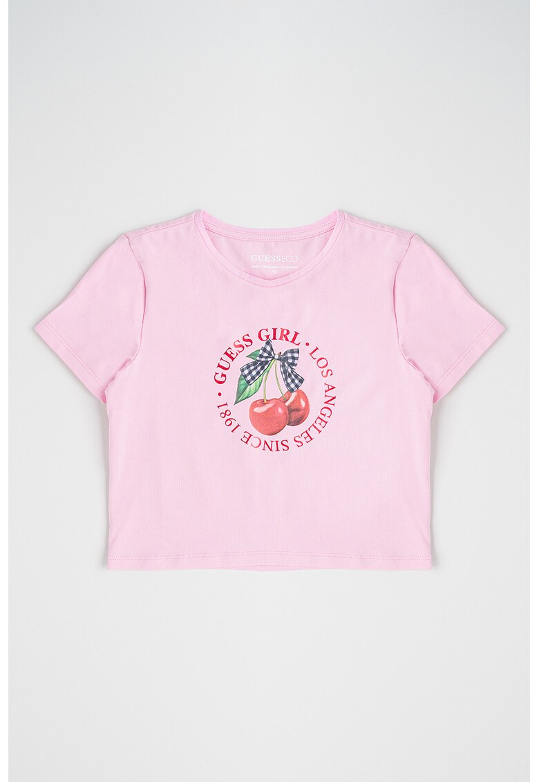 Tricou crop cu imprimeu logo - Rosu/Verde/Roz