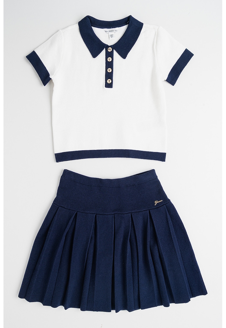 Set de tricou polo si fusta cu pliuri - 2 piese - Alb/Bleumarin