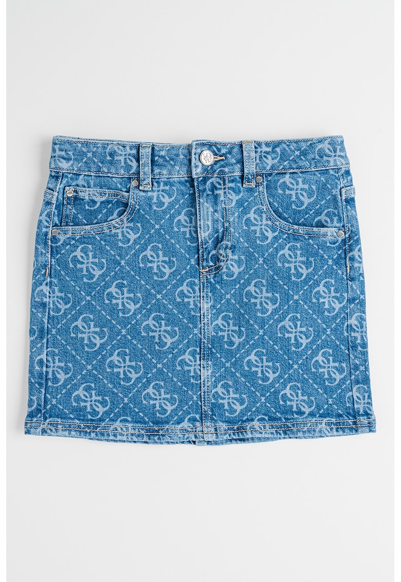 Fusta de denim cu model monograma - Albastru pastel