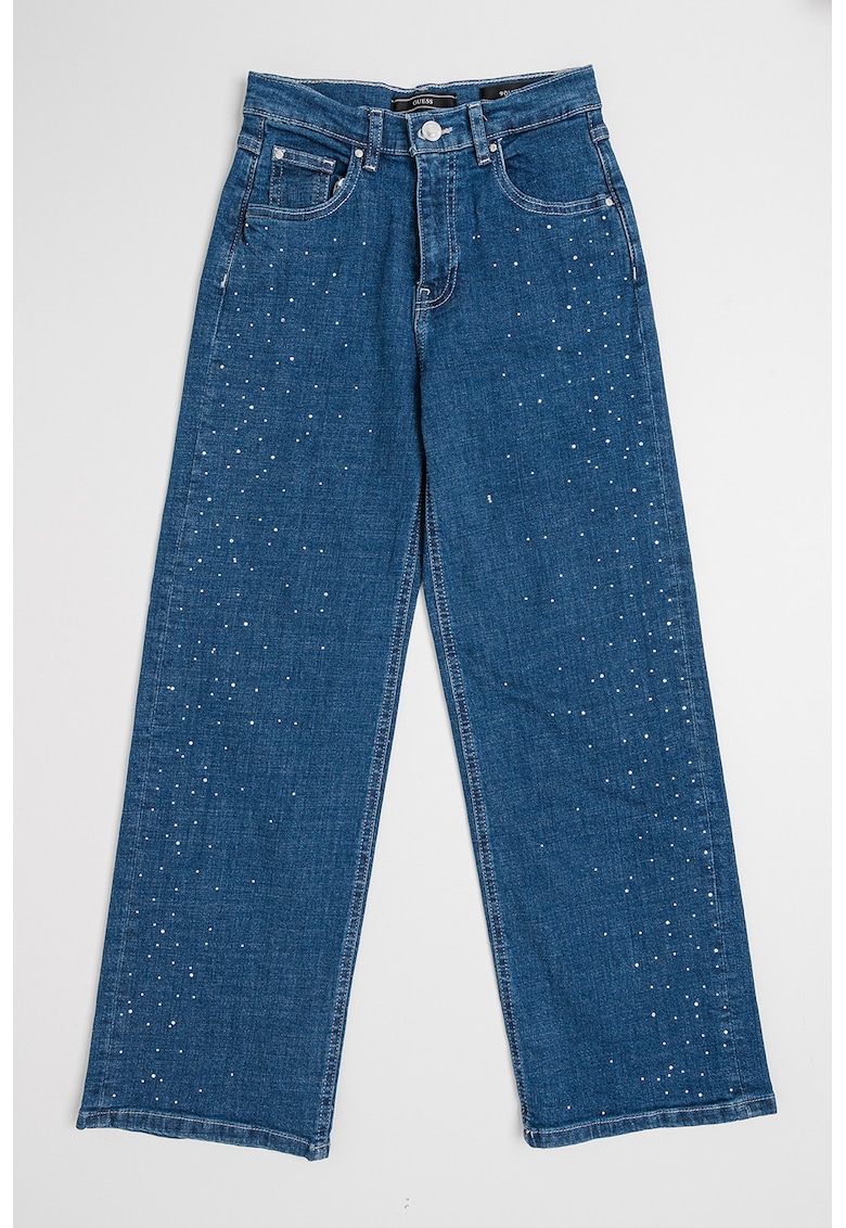 Blugi cu croiala ampla si strasuri - Albastru petrol